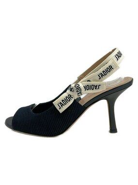 Dior Sandals 37 D Black Ivory Ribbon Open Toe J'adior Leather